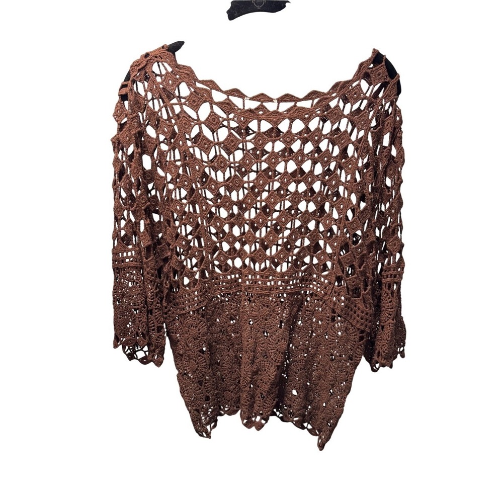 Unbranded Brown Crochet Knit‎ Open Work Boho Festival Top 3/4 Sleeve Women OS